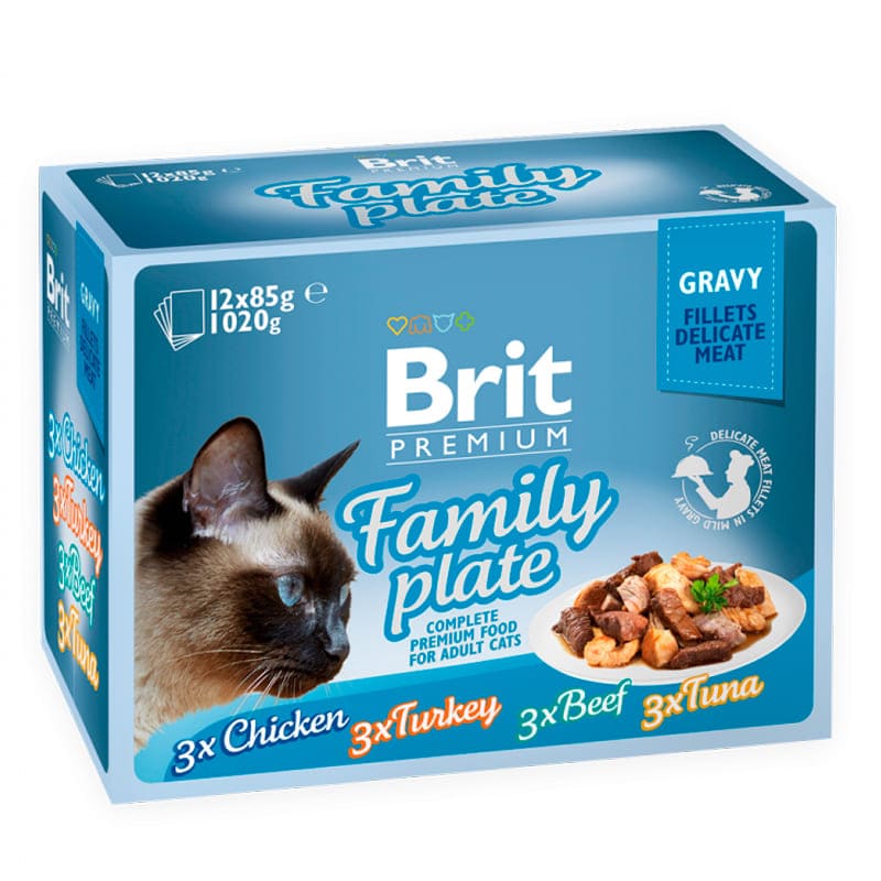 BRIT PREMIUM FILLETS FAMILY PLATE GRAVY konservi kaķiem mērcē MIX 12x85g